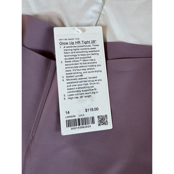 NEW Lululemon GLOW UP HR TIGHT 28" Size 14 Lavender Lux Workout Shaping NWT - Picture 4 of 10